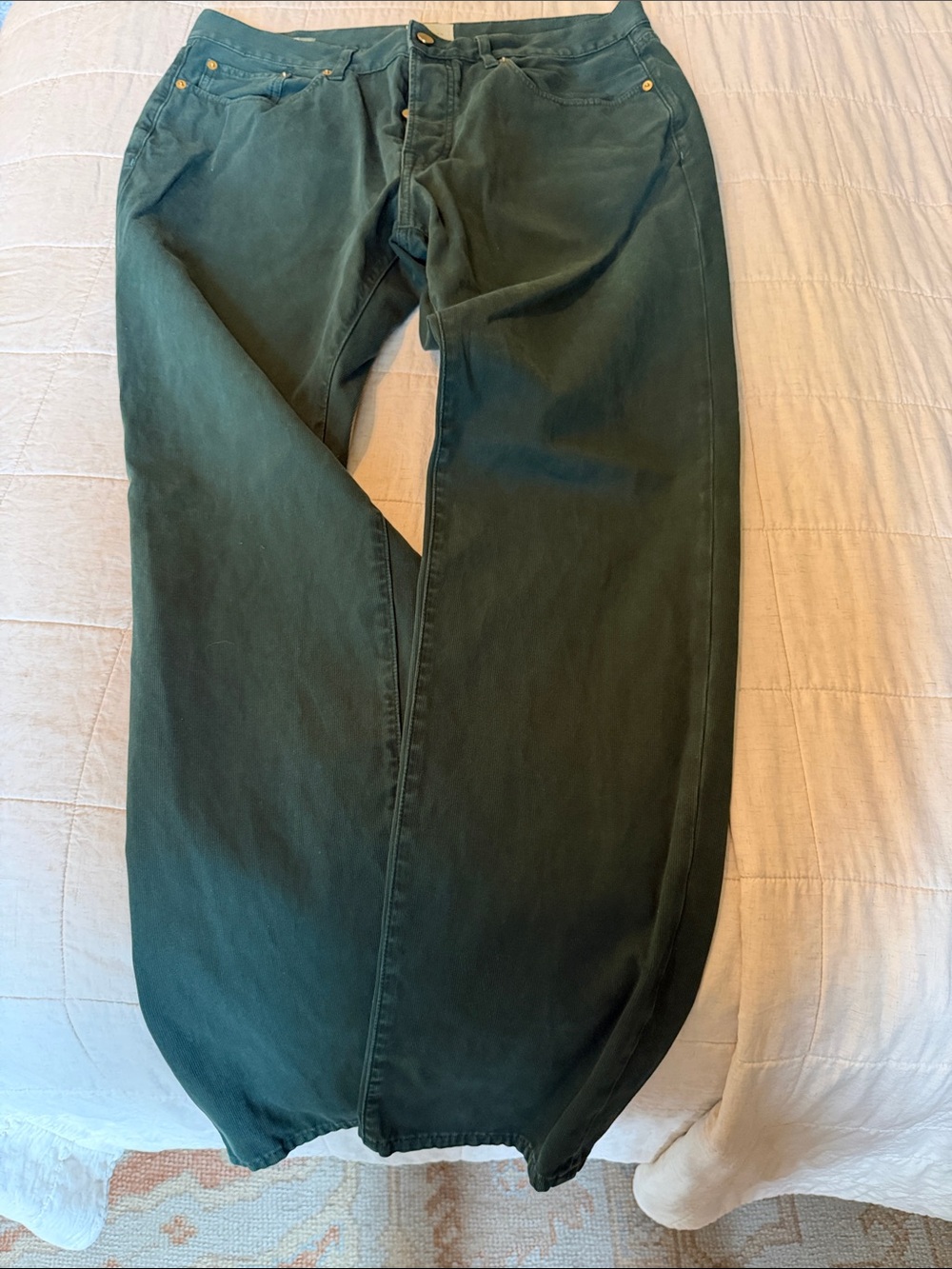 Sid Mashburn Forest Green Cotton Trousers with Gold Buttons